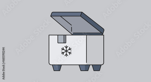 Modern freezer chest with open lid and snowflake symbol for cool storage solutions and food preservation