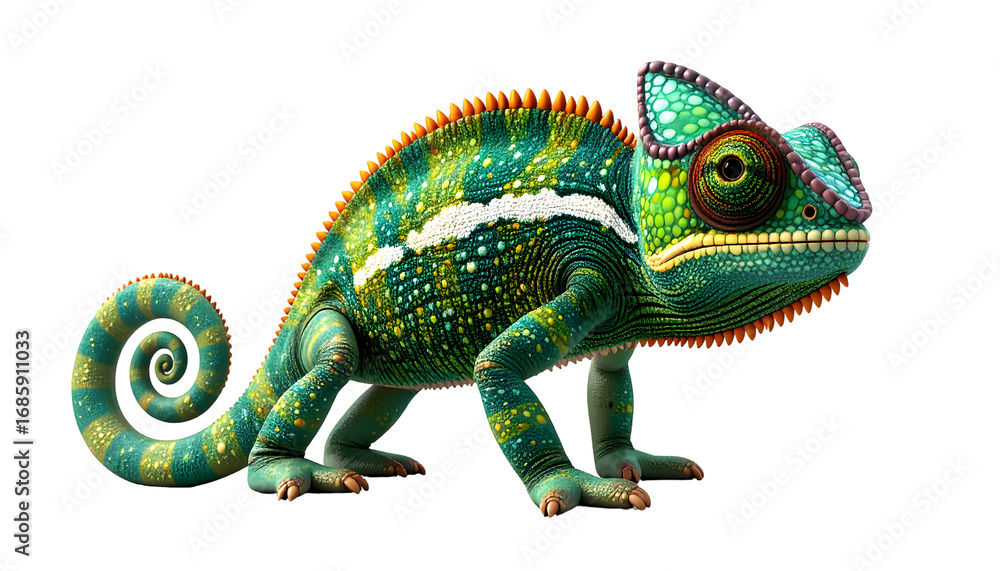 Fototapeta premium Colorful Chameleon Lizard on Transparent Background