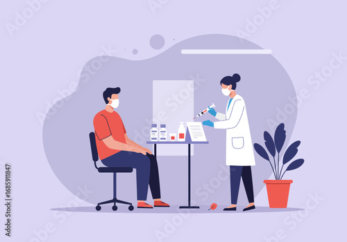 Doctor administers vaccine to patient, ensuring health and safety in a modern medical setting