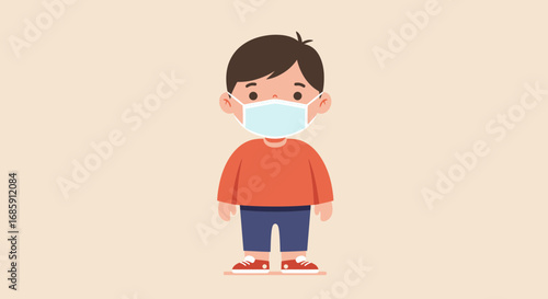 Young child wearing protective face mask, representing health and safety awareness for kids