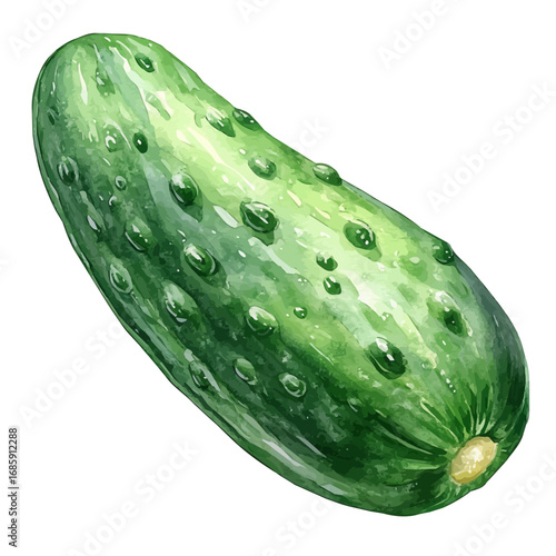Cucumber, watercolor drawing vector, isolated on a white background.