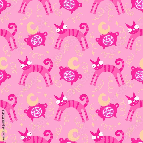 Halloween animals seamless cats pattern for wrapping paper and fabrics and linens and kids clothes print