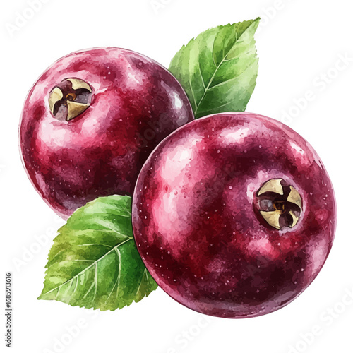 Cranberry, watercolor illustration vector, isolated on a white background.