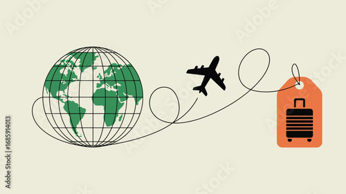 Travel globe airplane luggage tourism vacation journey destination trip world