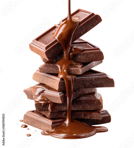 Melted chocolate cascading over stacked chocolate bars (1)