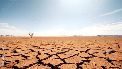 Cracking Earth in Arid Landscape, Aerial View