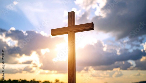 Wooden cross against a beautiful sunset sky