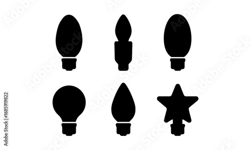 Set of silhouette festive light bulb icons for holiday decoration designs