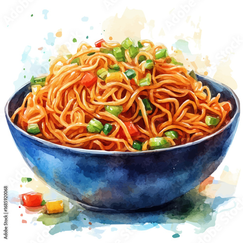 Chow Mein, watercolor drawing vector, isolated on a white background.