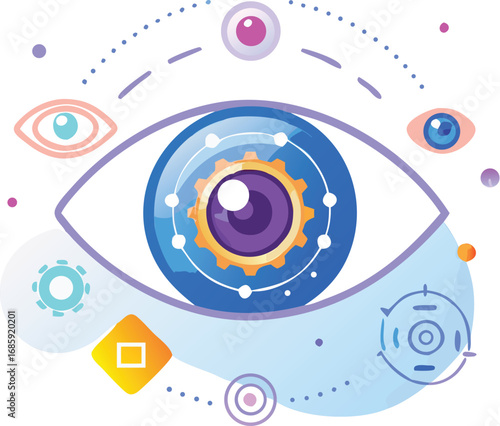 Eye with gears and futuristic elements