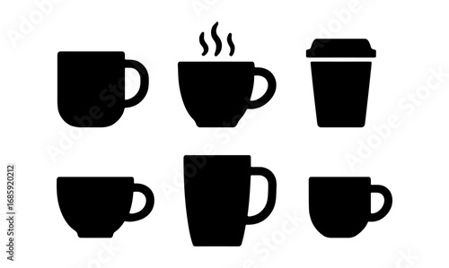 Silhouette set of coffee mugs and cups in minimalist design