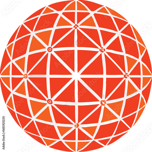 Orange sphere with white grid, 3d rendering