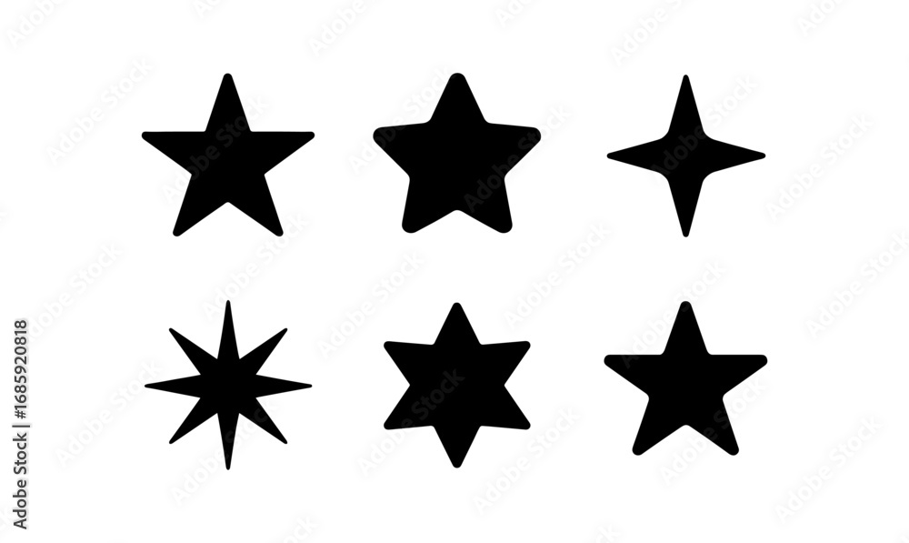 Fototapeta premium Collection of black star shapes in various styles and designs