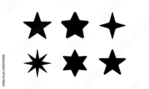 Collection of black star shapes in various styles and designs