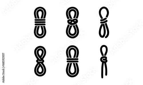 Set of minimalist rope knot icons in black and white
