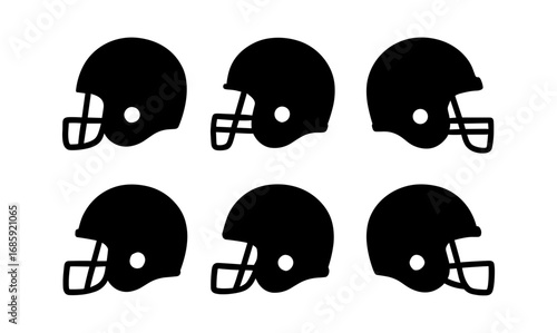 Collection of american football helmets silhouettes in black and white