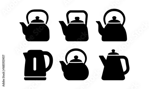 Collection of silhouette teapots and kettles - classic kitchenware designs