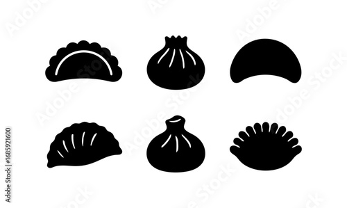 Assorted dumpling icons in simple silhouette style