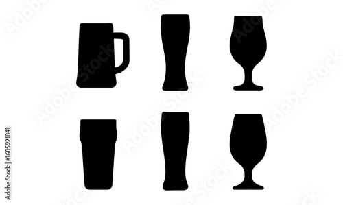 Minimalist silhouette of various beer and cocktail glasses
