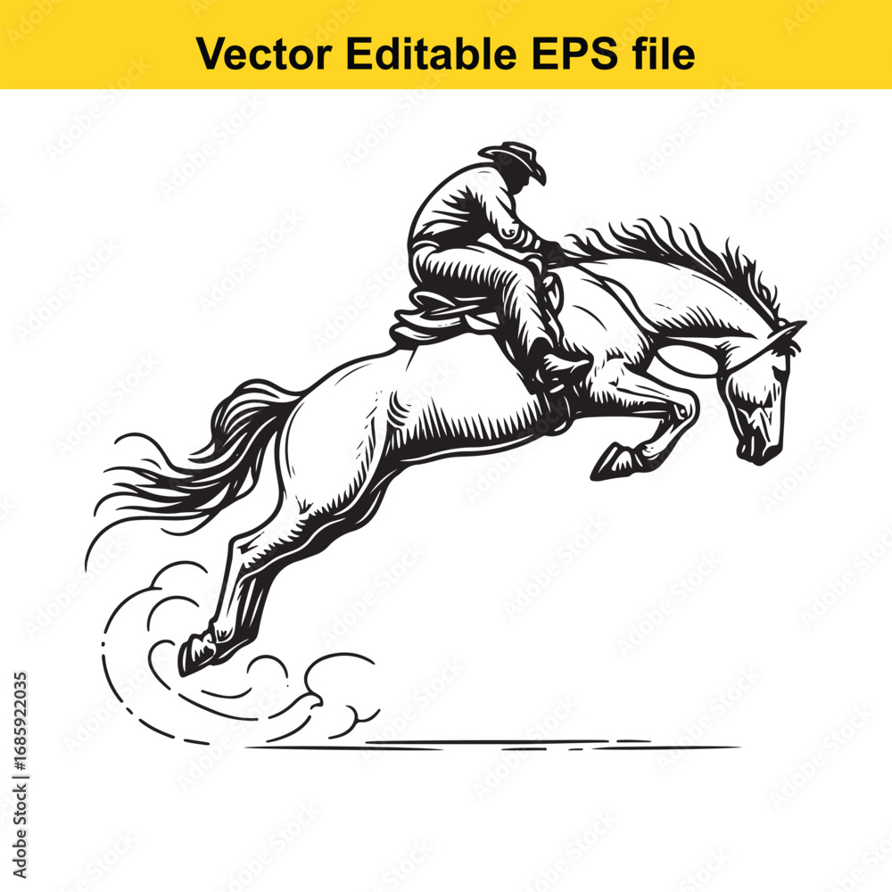 Obraz premium Cowboy riding a horse jumping, isolated on white background