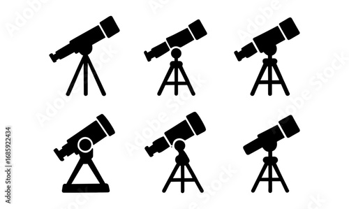 Silhouette telescope icons set for astronomy enthusiasts and space explorers
