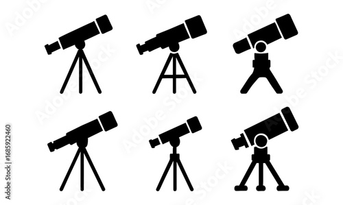 Silhouette telescopes set on tripods for astronomy enthusiasts