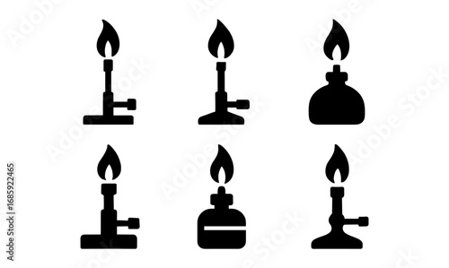 Silhouette bunsen burner collection for science and education designs