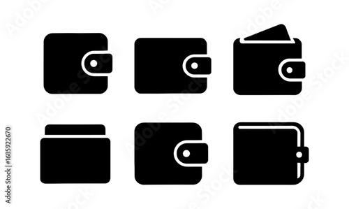 Minimalist black wallet icons collection on white background