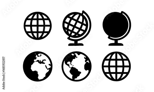 Silhouette globe icons set representing global concepts and geography