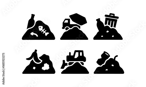 Waste management silhouettes: recycling and garbage icons collection