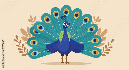 Cartoon Peacock with Colorful Feathers - Beautiful Animal Illustration