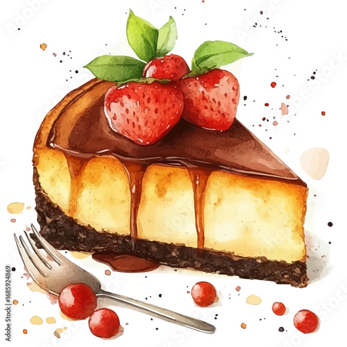 Cheesecake, watercolor drawing vector, isolated on a white background.