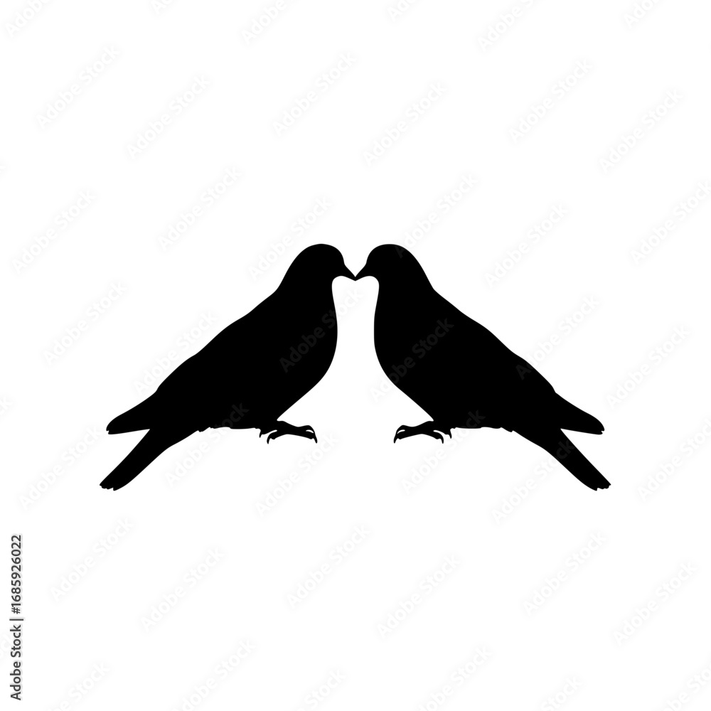 Fototapeta premium Two Silhouettes of Birds Kissing in a Symbolic Gesture of Love and Connection