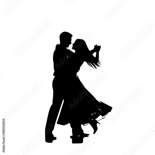 Couple dancing romantically in white studio with backlight silhouette