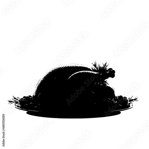 Whole Roasted Poultry with Herbs and Olives Served on a Platter