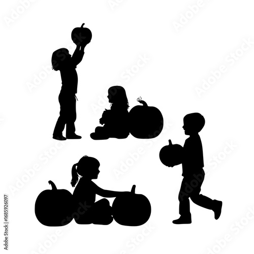 Children Harvesting Pumpkins and Enjoying Autumn Activities Together