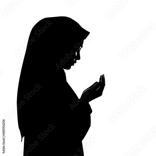 Young Muslim Woman in Hijab Praying with Hands Raised in Devotion