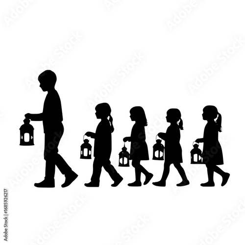 Children Carrying Lanterns During Evening Walk Festive Celebration