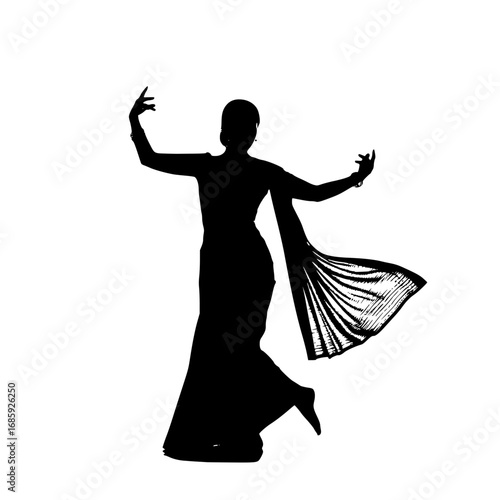 Graceful Silhouette of a Woman Performing a Traditional Indian Dance Form