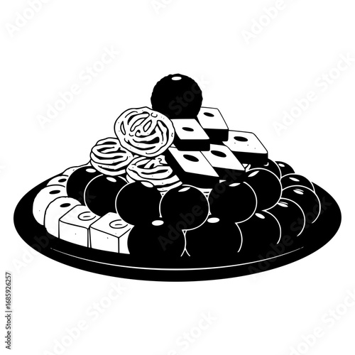 A Delicious Assortment of Sweets and Pastries Displayed Artfully on a Circular Plate