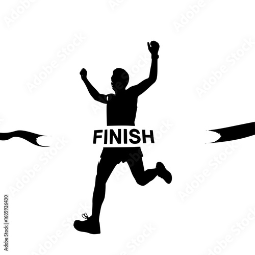Runner Breaks Through the Finish Line Tape Achieving Victory