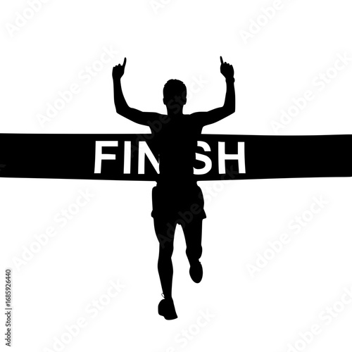 Athlete Breaking Through the Finish Line in Silhouette Celebrating Victory