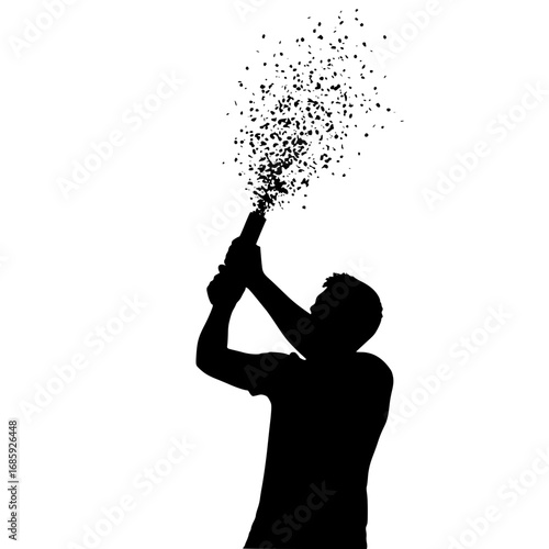 Man Holding Up Bottle Releasing Glitter With Digital Technology Effects