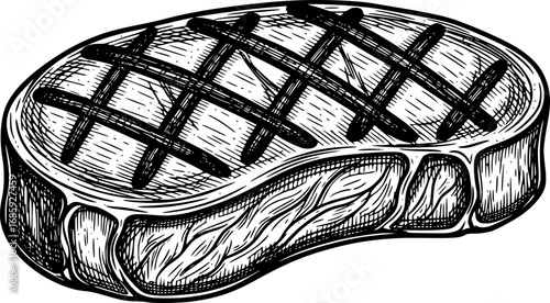 Beef steak with grill marks with hand-drawn style