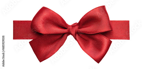 A vibrant, crimson red satin ribbon bow
