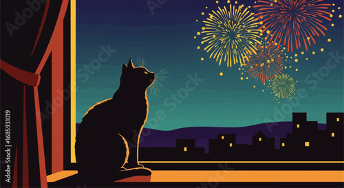 A Cat Watching Fireworks