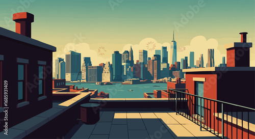 Brooklyn Rooftop View of Manhattan Fireworks