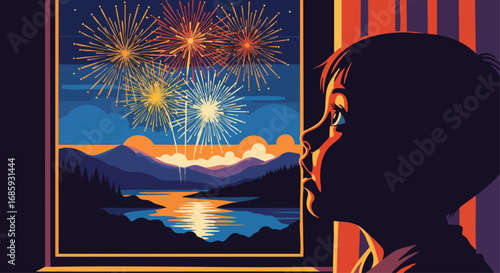 Child's Wonder at New Year's Fireworks