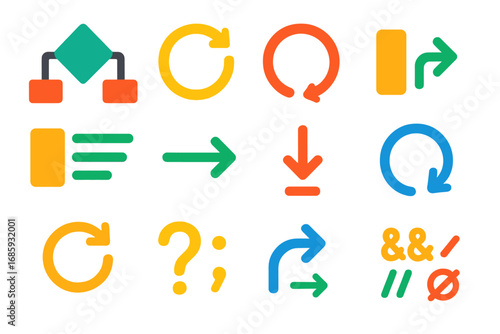 Modern Ruby Icons. Flat vector icons of Ruby control structures: if-else block, while loop, until loop, for loop, case-when block,
