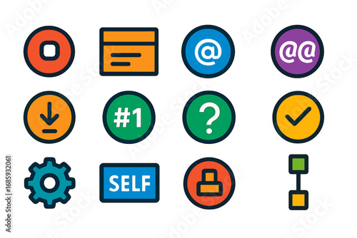 Ruby Model Icons. Flat vector icons of Ruby object model: object instance icon, class keyword, instance variable, class variable,